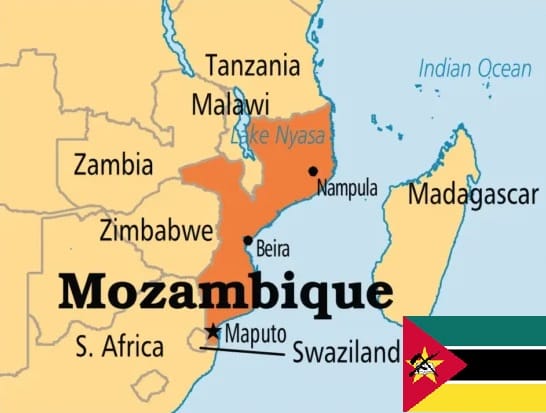 Mozambique map and flag